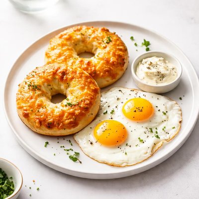 Image of Cheddar Baked Bagels and Eggs