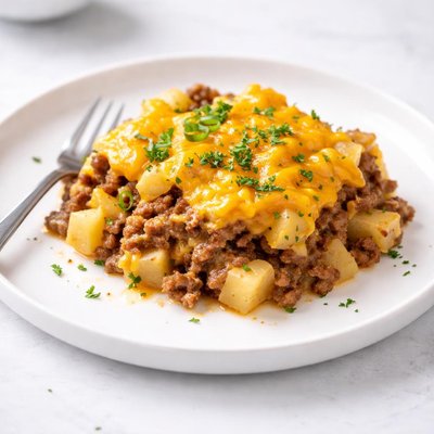 Image of Cheddar Meat and Potato Casserole