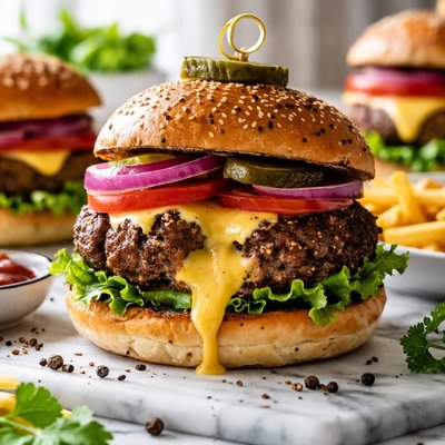 Image of Cheddar Stuffed Black Pepper Crusted Burgers