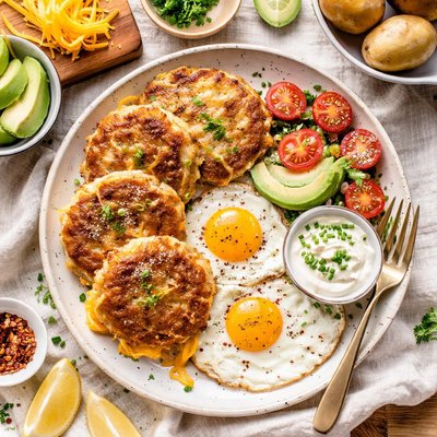 Image of Cheddar Stuffed Potato Cake and Egg 5fix