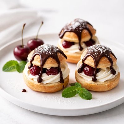 Image of Cheery Cherry Cream Puffs with a 1 Ganache Drizzle A1