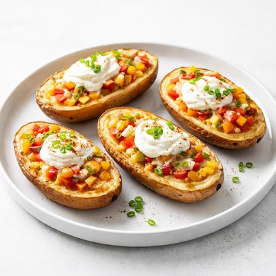 Image of Cheese and Bell Pepper Stuffed Potato Skins