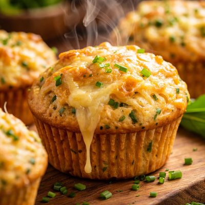 Image of Cheese and Chives Muffins with a Gooey Topping