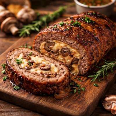 Image of Cheese and Mushroom Spiral Meatloaf