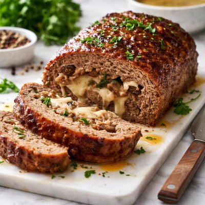 Image of Cheese and Mushroom Stuffed Meatloaf