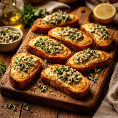 Image of Cheese Crostini with Anchovy Herb Butter