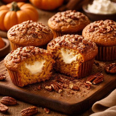Image of Cheese Filled Pumpkin Pecan Muffins