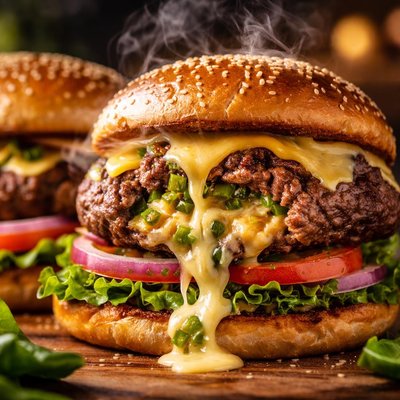 Image of Cheese Green Chilies Stuffed Burgers