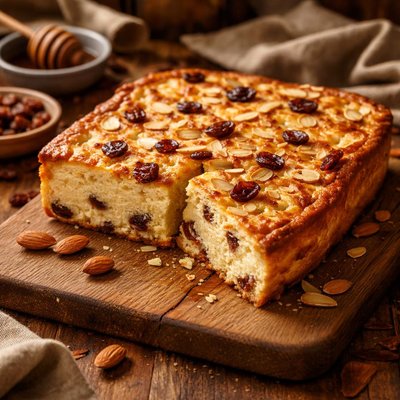 Image of Cheese Pudding with Raisins and Almonds