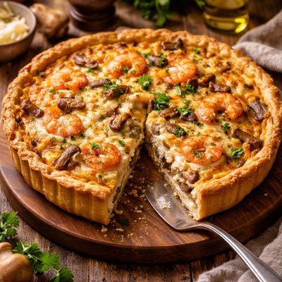 Image of Cheese Shrimp Mushroom Quiche