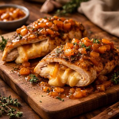 Image of Cheese Stuffed Chicken with Apricot Sauce