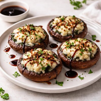 Image of Cheese Stuffed Portobello Mushrooms with a Balsamic Glaze