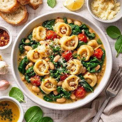 Image of Cheese Tortellini with Beans and Spinach