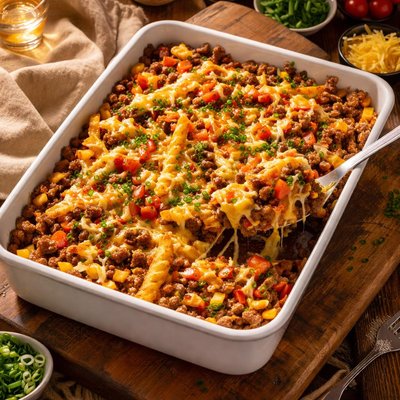 Image of Cheeseburger Fries Casserole with Veggies