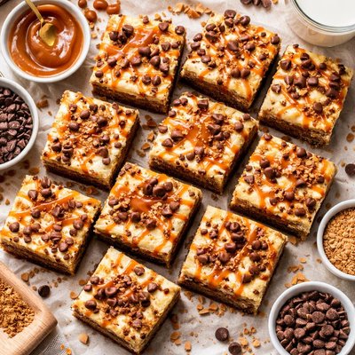 Image of Cheesecake Caramel Toffee Chocolate Chip Cookie Bars