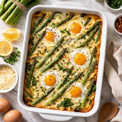 Image of Cheesy Asparagus and Egg Casserole