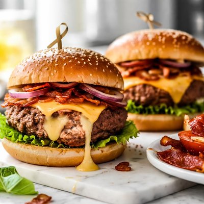 Image of Cheesy Bacon Stuffed Burgers