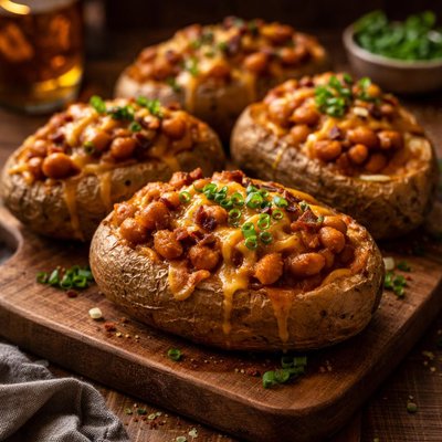 Image of Cheesy Baked Beans in Baked Potatoes