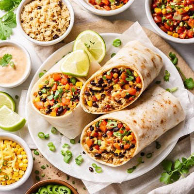 Image of Vegan Cheesy Bean and Rice Burrito