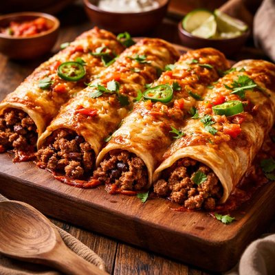 Image of Cheesy Beef and Bean Enchiladas
