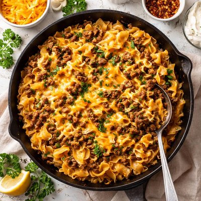 Image of Cheesy Beef and Egg Noodles