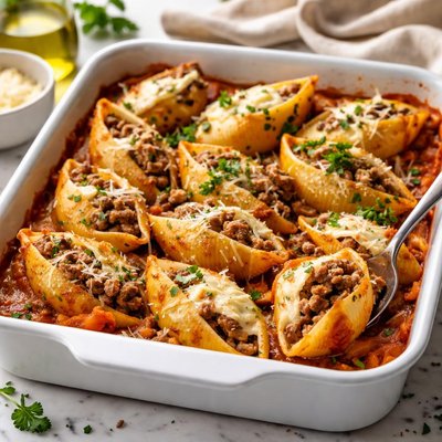 Image of Cheesy Beef Stuffed Pasta Shells