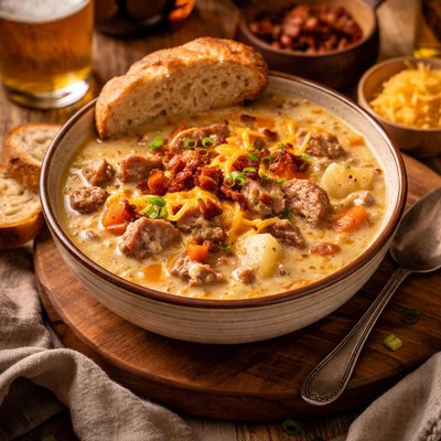 Image of Cheesy Beer Brat Soup