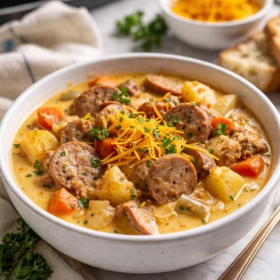 Image of Cheesy Brat Stew for the Slow Cooker