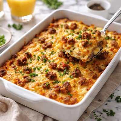 Image of Cheesy Breakfast Sausage and Egg Casserole