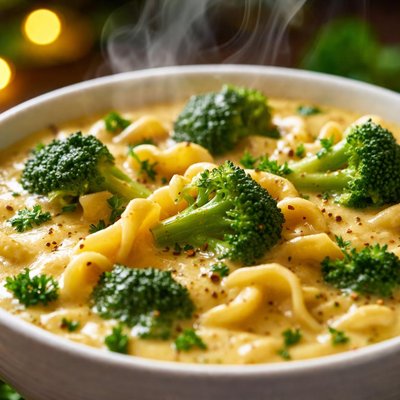 Image of Cheesy Broccoli Noodle Soup