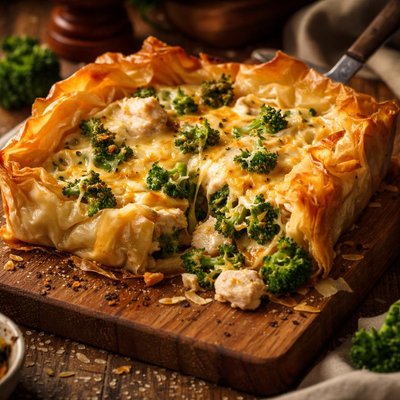 Image of Cheesy Chicken and Broccoli Baked in Phyllo