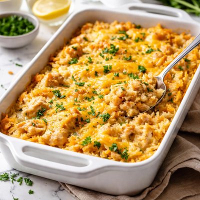 Image of Cheesy Chicken and Rice Bake Oamc