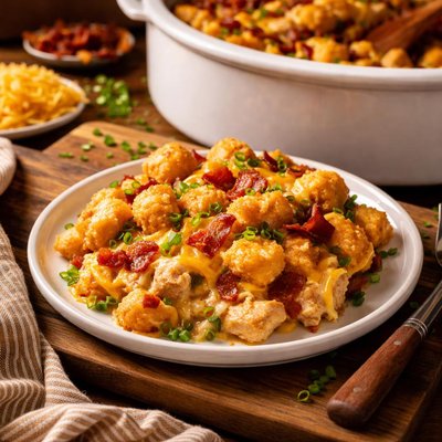 Image of Cheesy Chicken Bacon Tater Tot Crock Pot Bake