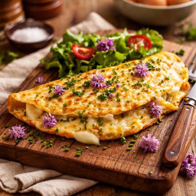 Image of Cheesy Chive Blossom Omelet