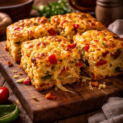 Image of Cheesy Cornbread with Roasted Peppers