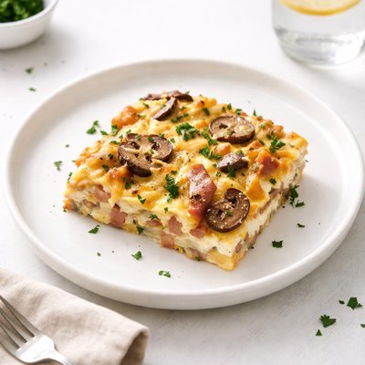 Image of Cheesy Egg Ham and Mushroom Casserole