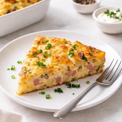 Image of Cheesy Egg Potato and Ham Frittata Brunch Casserole