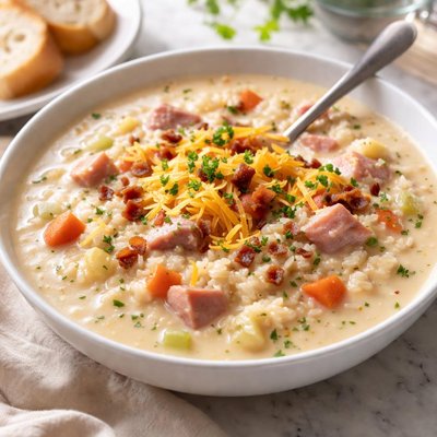 Image of Cheesy Ham and Rice Soup
