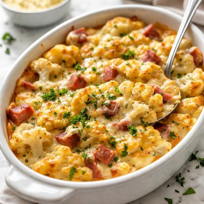 Image of Cheesy Ham Cauliflower Casserole