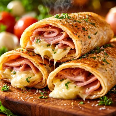 Image of Cheesy Ham Garlic Wraps