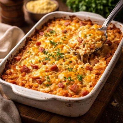 Image of Cheesy Ham Hash Browns Casserole