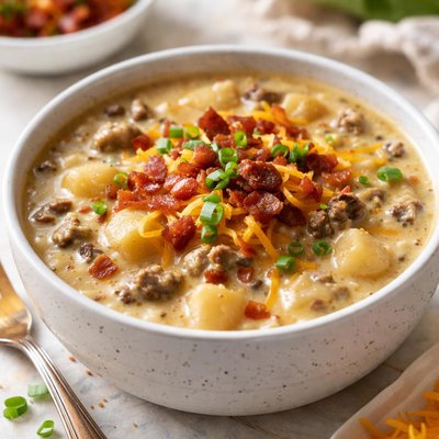 Image of Cheesy Hamburger Potato Soup Crock Pot