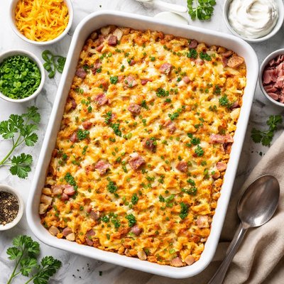 Image of Cheesy Hash Browns and Ham Casserole