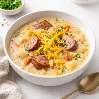Image of Cheesy Hash Browns and Kielbasa Soup Crock Pot