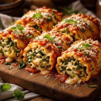 Image of Cheesy Lasagna Rolls Vegetarian