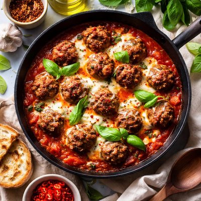 Image of Cheesy Meatballs in Spicy Tomato Sauce