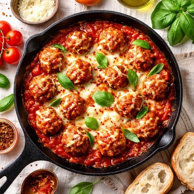 Image of Cheesy Meatballs with Basil Tomato Sauce