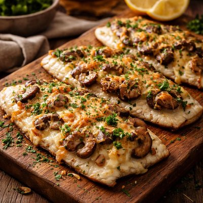 Image of Cheesy Mushroom Baked Flounder