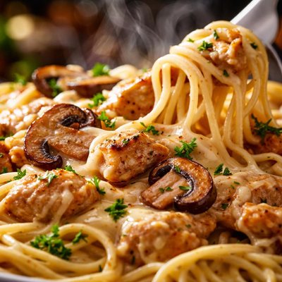 Image of Cheesy Mushroom Chicken Spaghetti