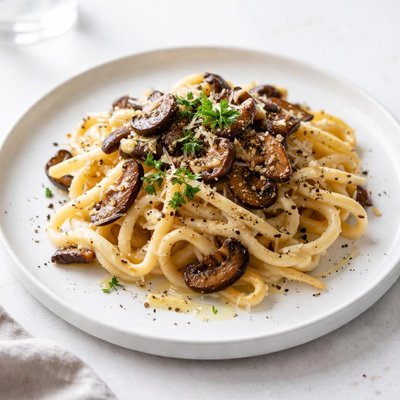 Image of Cheesy Noodles and Mushrooms